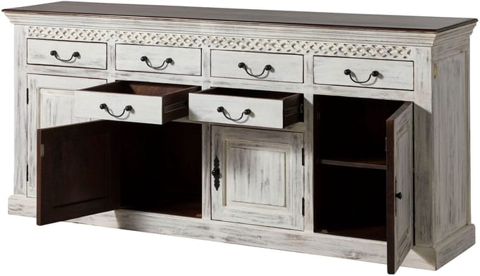 MASSIVMOEBEL24.DE mango / acacia dressoir wit massief hout 200x45x90 cm gewaxed gemonteerd CASTLE-ANTIK volledig massief #108