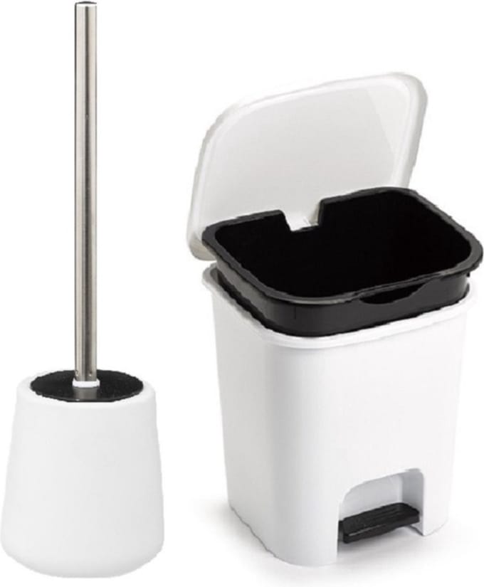 5Five Badkamer/toilet accessoires - WC-borstel en pedaalemmer 7.5L - wit