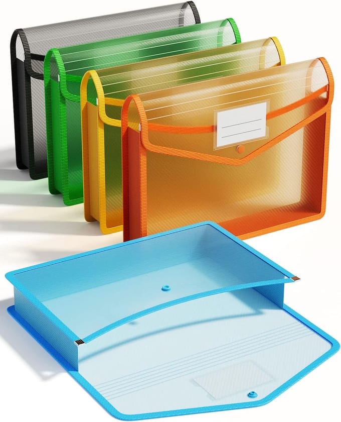 BOTC Documentenmap A4 - 5 stuks - Superdik - 33x 25x7 cm - Documententas - Projectmap - Zwart/Geel/Blauw/Rood/Roze