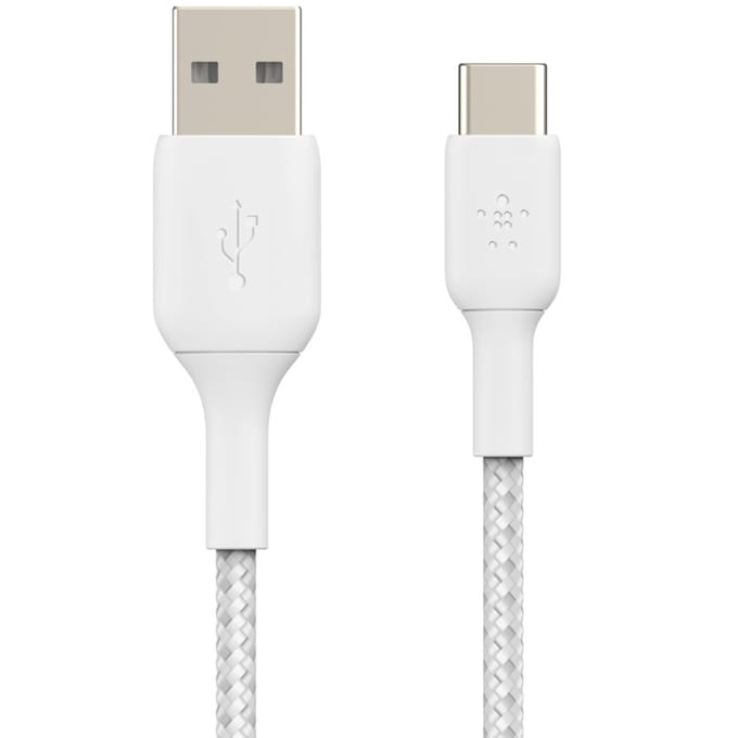 Belkin BOOST↑CHARGE Braided - USB-A naar USB-C Kabel - 3 Meter - 15W - Wit