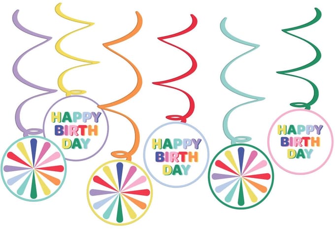 Handecoratie Swirls Stripetastic Folat 6 stuks / verjaardag versiering