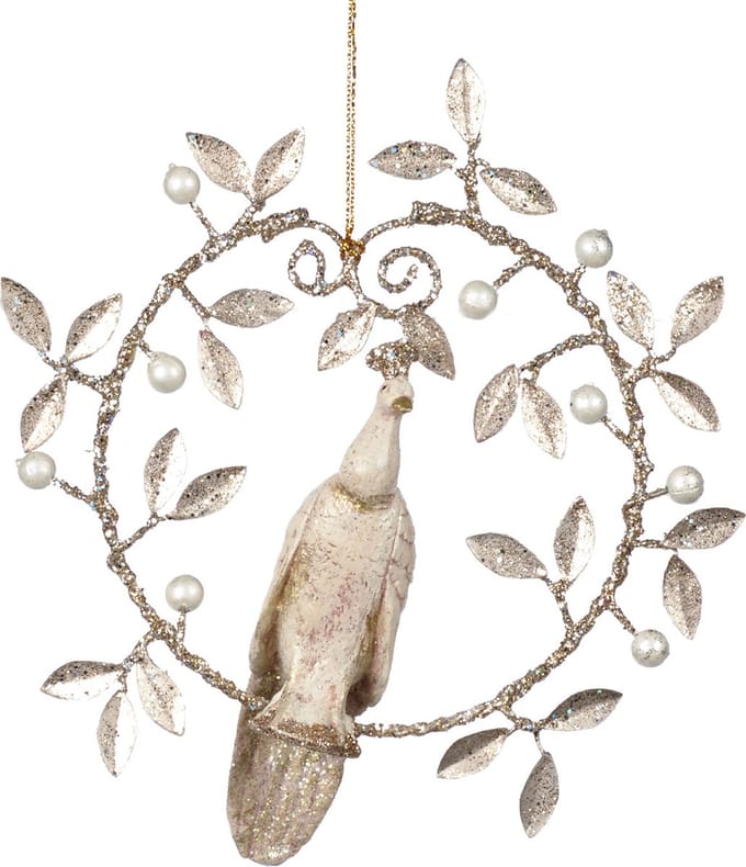 Goodwill Kerstbal-Pauw in Krans Crème-Champagne 18 cm