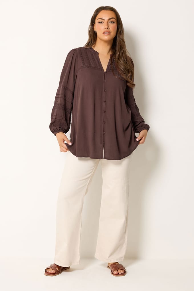 Yours Chocoladebruine Gehaakte Blouse Met Vhals Size 42
