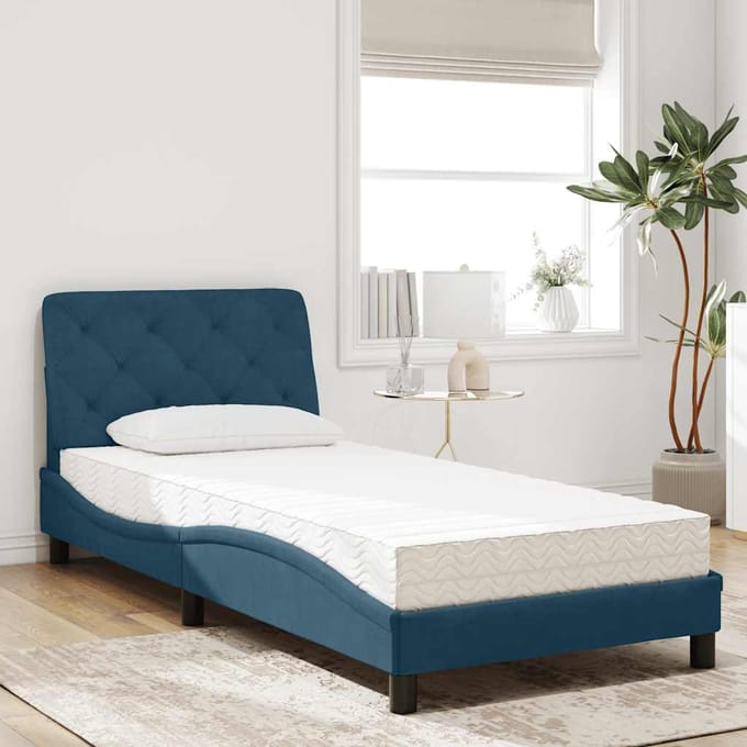 vidaXL - Bed - met - matras - fluweel - blauw - 90x200 - cm