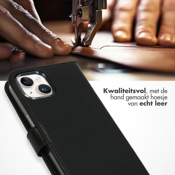 Selencia Hoesje - Geschikt voor Apple iPhone 15 Plus - Echt Lederen Bookcase - Zwart