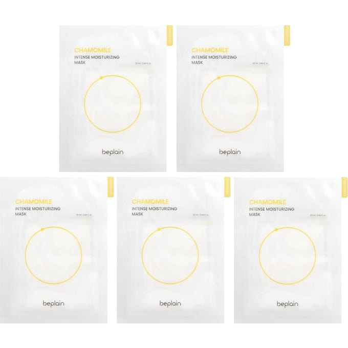Beplain, Intense Moisturizing Beauty Mask, Chamomile, 5 sheets, 25ml (0.84fl oz) each white