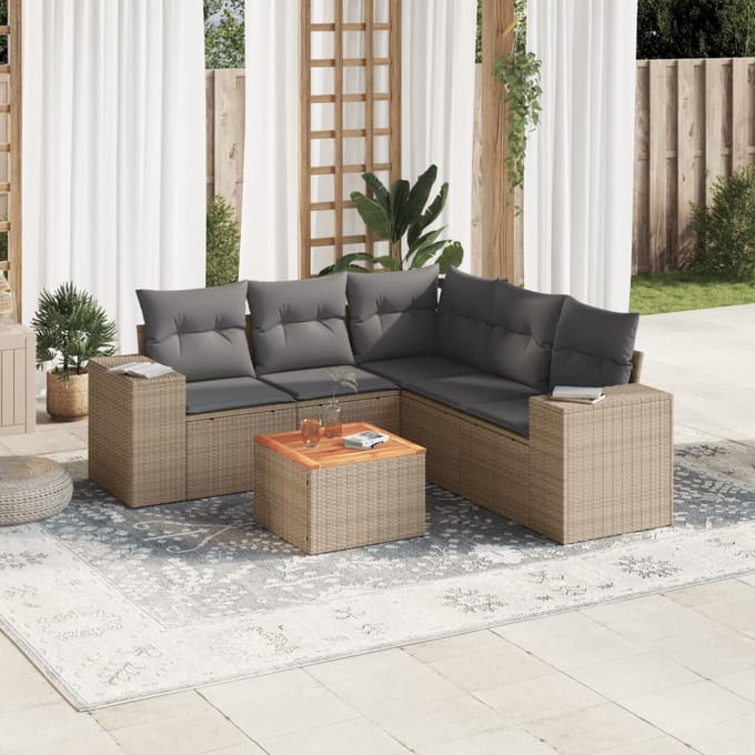 vidaXL - 6-delige - Loungeset - met - kussens - poly - rattan - beige