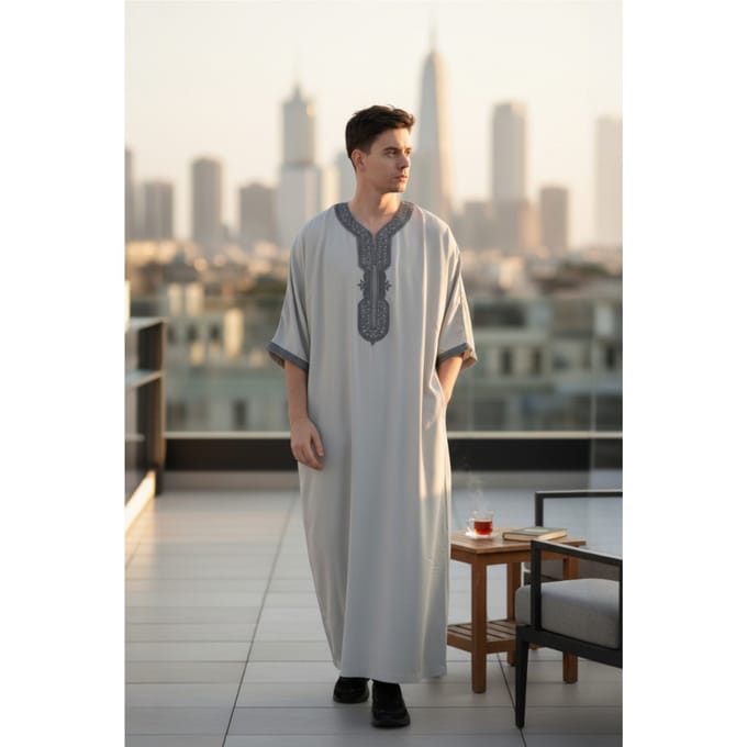 Heren grijze Marokkaanse Thobe gewaad Eid Djellaba Gandoura Jubba LFS-HM65