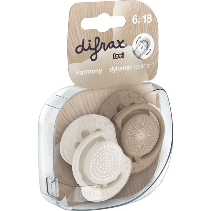 Difrax LOVI Fopspeen Dynamisch - Classy - 6 tot 18 Maanden - Beige & Bruin - 2 Stuks