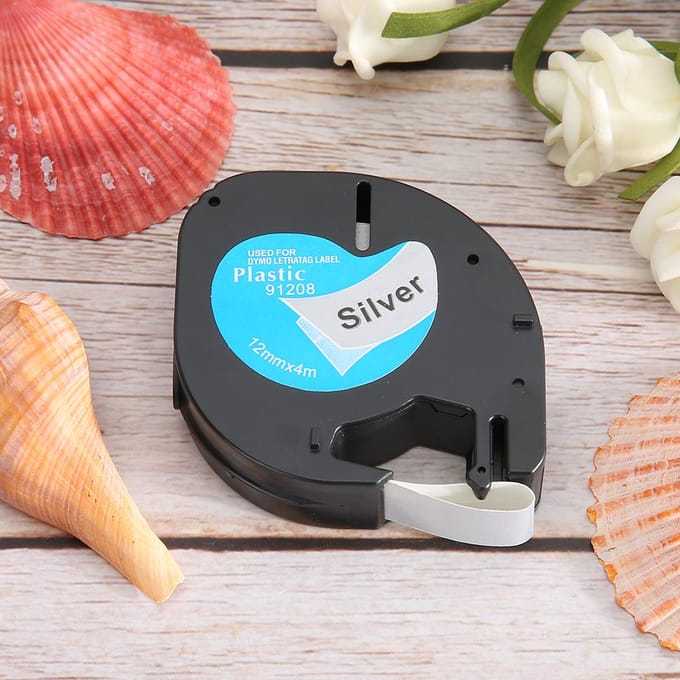 Labeltape voor Dymo 12mm Zilveren Achtergrond Zwarte Letters Labelmachine Accessoires 91208
