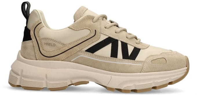 Manfield - Dames - Beige leren sneakers met suède details - Maat 37