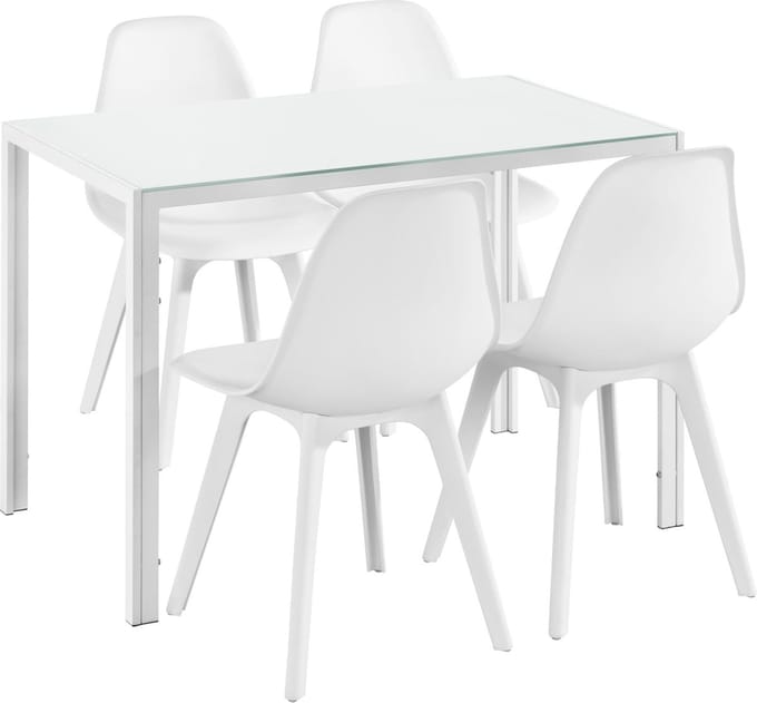 Eethoek Delft glazen eettafel met 4 stoelen wit