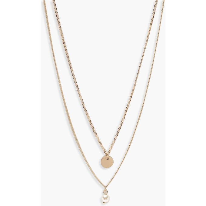 boohoo Dames Circle & Pearl Eenvoudige Gelaagde Ketting | Gold