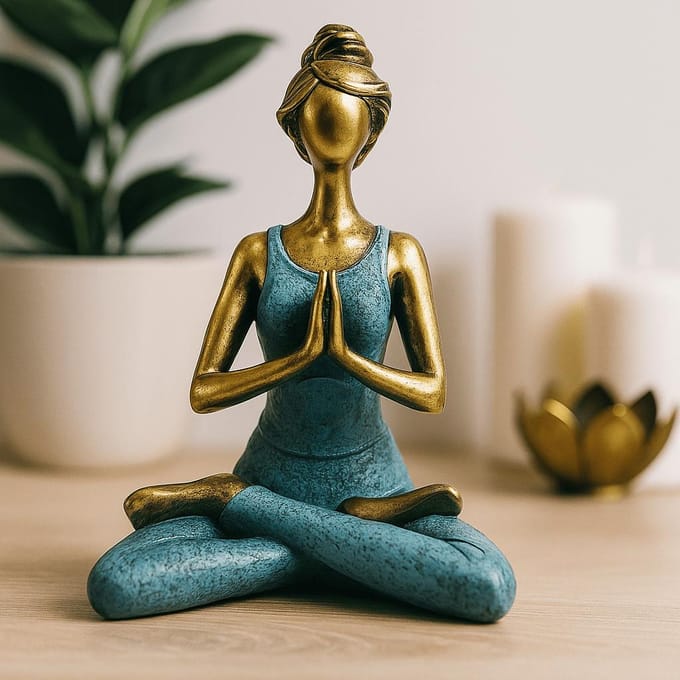 Yoga Beeldje - Vrouw - Turquoise & Brons - 24x13x16cm - Handgemaakt