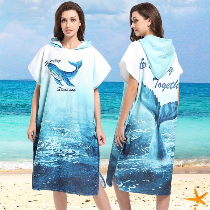 Poncho de Surf Serviette Microfibre Poncho de Surf à Capuche Robe de Bain pour se Changer Séchage Rapide Serviette de Plage Piscine avec Capuche Combinaison Néoprène 110X80cm