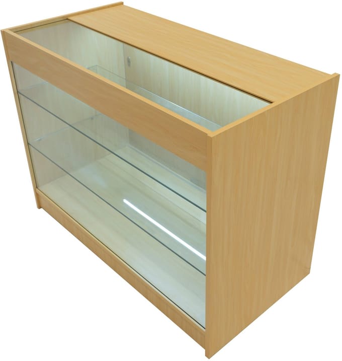 K1200 led winkelbalie - esdoorn - 120x60x90cm - 3 glazen legplanken