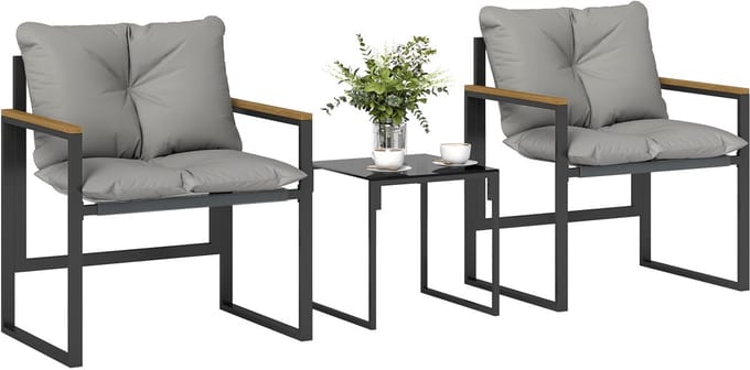 Outsunny Bistroset voor buiten - Metaal, Textilene - 64 x 62 x 68 cm - Grijs