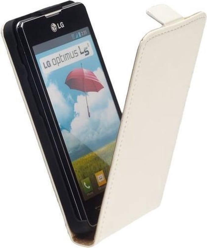 LELYCASE Flip Case Lederen Hoesje LG Optimus L5 2 Wit