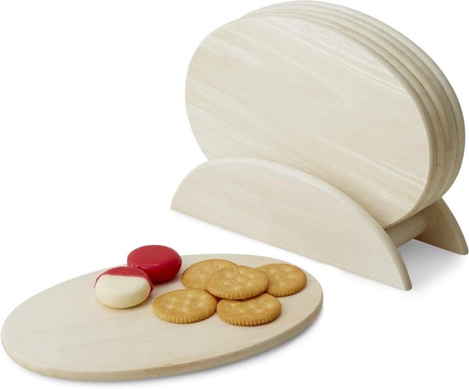 Houten Serveerplanken - Dienbladen Set - Eten Presenteren - Met Standaard - 6 Stuks - Witwas