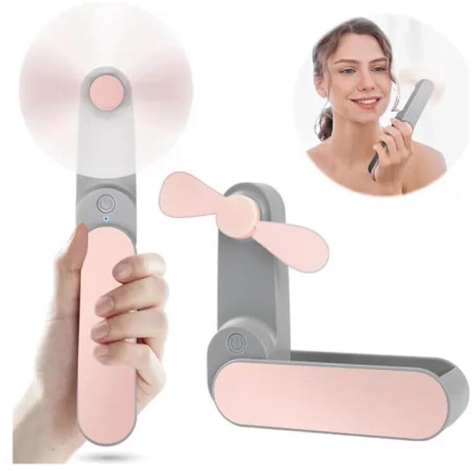 Handventilator - Draagbare Mini Ventilator - 2 Snelheden - Draadloze Tafelventilator - Oplaadbaar - Stil & Compact - Roze