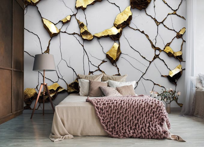 Fotobehang - Goud - Grijs - Structuur - Vliesbehang - (152.5 x 104 cm)