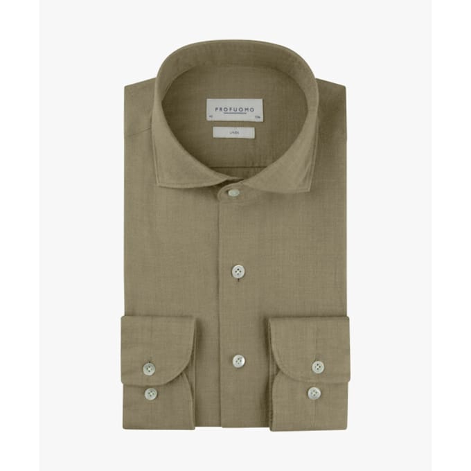 Profuomo Overhemd Linnen Groen - Maat 43 - Heren - Overhemden Casual