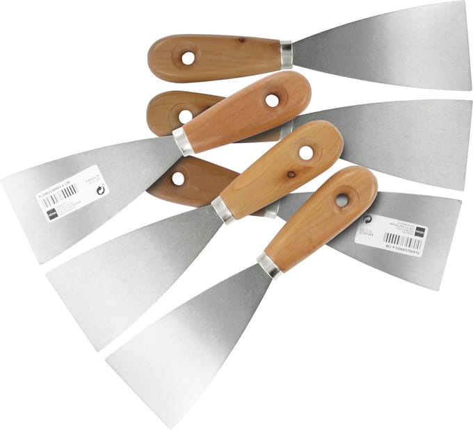 HEMA plamuurmes - RVS - 60 mm breed - houten handvat - 6 stuks