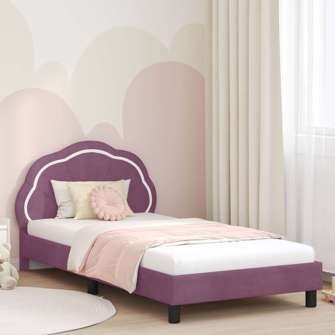 vidaXL - Kinderen - bedframe - met - hoofdboard - Paars - 80 - x - 200 - cm - Fluweel