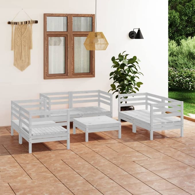 vidaXL - 7-delige - Loungeset - massief - grenenhout - wit