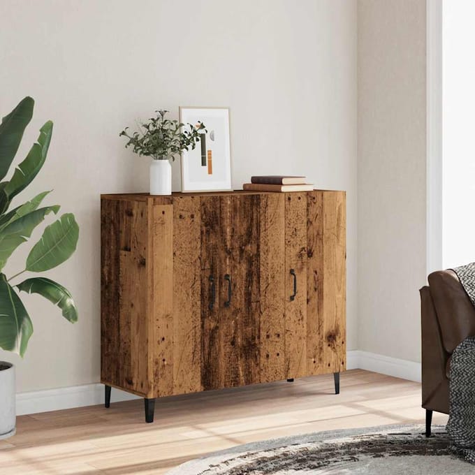 vidaXL - Dressoir - 90x34x80 - cm - bewerkt - hout - oud - houtkleurig