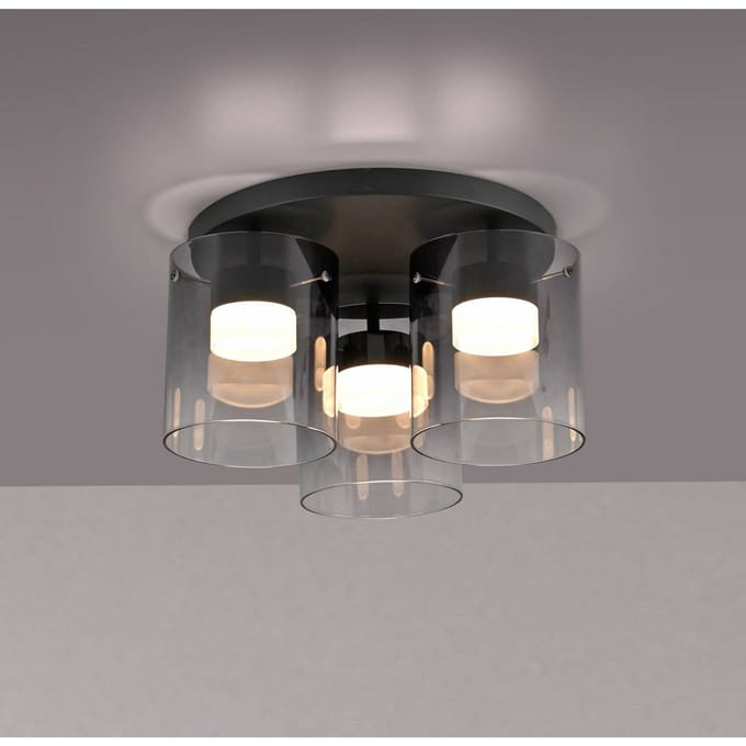 JUST LIGHT. GmbH JUST LIGHT. LED plafondlamp Elio rookglas, 3-lamps, zwart