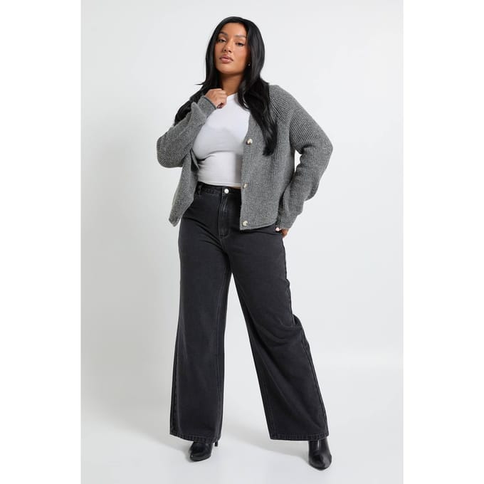 boohoo Dames Plus gewassen rechte pijp spijkerbroek | Washed Black | Maat: 48