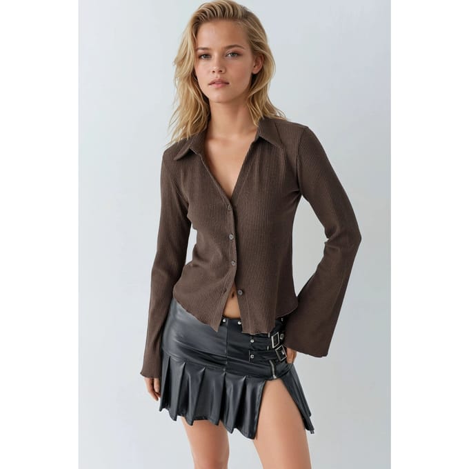 Langemouw Textuurblouse met Knopen Sluiting