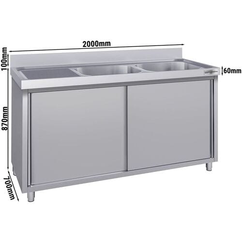 GGM Gastro Spülschrank ECO - 2000x700mm - mit 2 Becken rechts Zilver