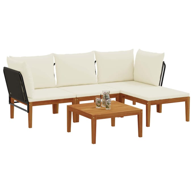 vidaXL - 5 - st - Massief - acaciahout - & - touw - Naturel