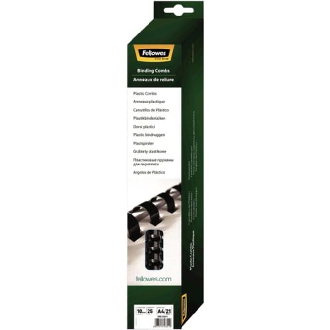 Bindrug fellowes 10mm 21rings a4 zwart 25 stuks