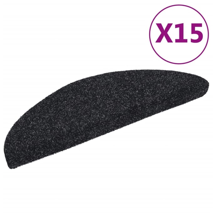 vidaXL - Trapmatten - Zelfklevend - 15 - stuks - 56x17x3 - cm - Zwart - Halfrond