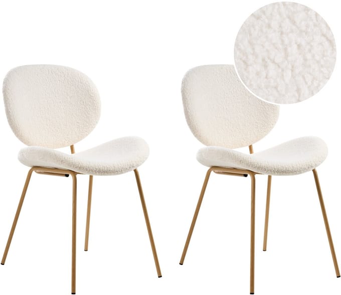 LUANA - Eetkamerstoel set van 2 - Wit/Lichtbruin - Bouclé