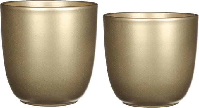 Mica - Plantenpot/bloempot - 2x stuks - keramiek - goud - D25/31 cm