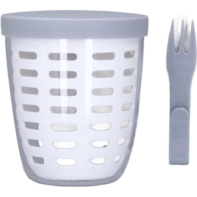 Fruit Afdruipbeker Plastic Draagbaar Lekvrij Vers Houden met Vork Fruit Bewaarbeker voor Salade White