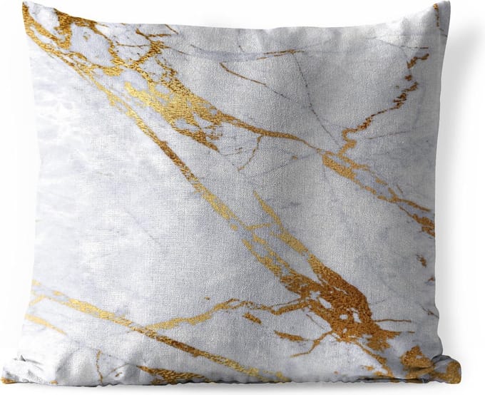 Buitenkussen - Marmer - Wit - Goud - 45x45 cm - Weerbestendig