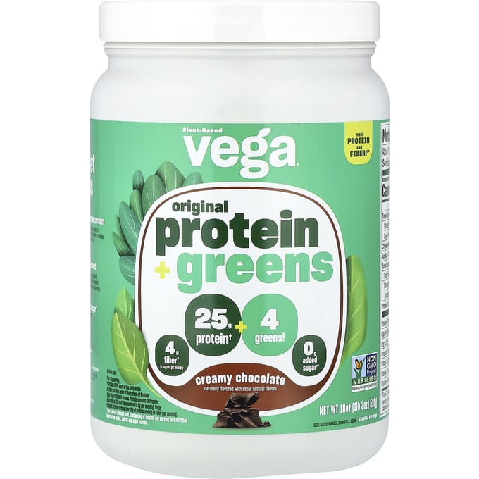 Vega, Plantaardig Origineel Eiwit + Groenten, Romige Chocolade, 510g (1 pond 2 ons)