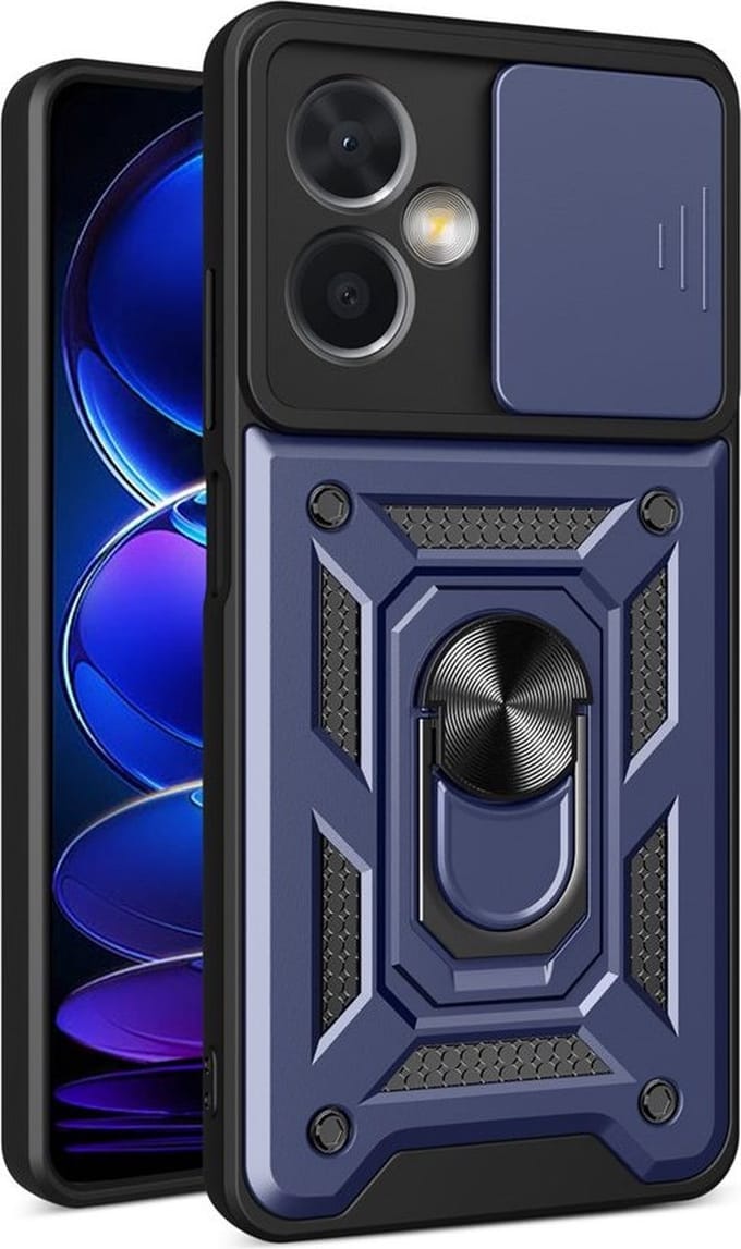 MobyDefend Hoesje - Geschikt voor Xiaomi Redmi Note 12 5G - Pantsercase Met Draaibare Ring - Blauw