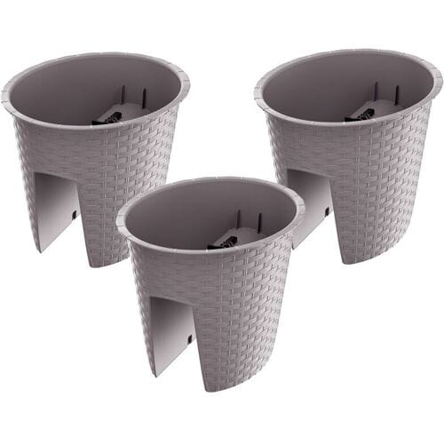 PROSPERPLAST 3 railing bloempotten (Ovaal, Mokka, 29,8 x 24,2 x 22,5 cm)