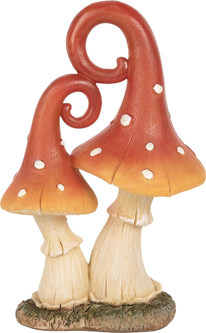 Clayre & Eef Decoratie Beeld Paddenstoel 17 cm Rood Beige Polyresin
