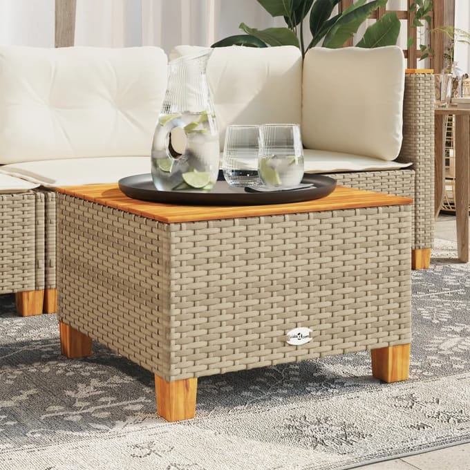 vidaXL - Tuintafel - 55x55x36 - cm - poly - rattan - en - acaciahout - beige