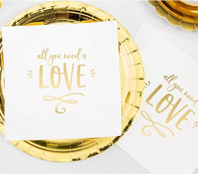 PartyDeco - Servetten - All you need is love wit (20 stuks)