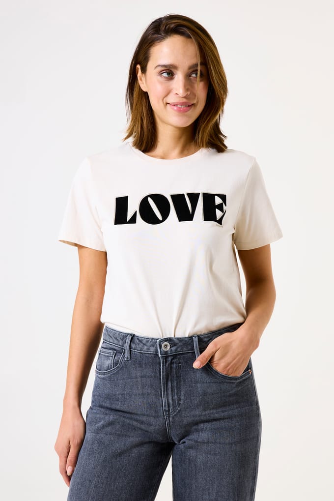 GARCIA Dames Tekst Print T-shirt Wit Korte mouw