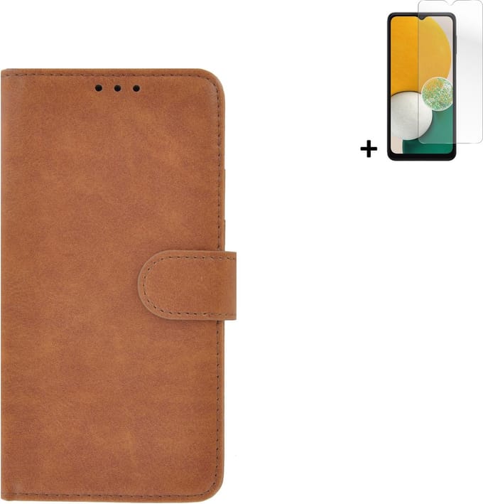 Hoesje Geschikt voor Samsung Galaxy A13 5G - Bookcase - Screenprotector A13 5G - A13 5G Hoes Wallet Book Case Bruin + Screenprotector