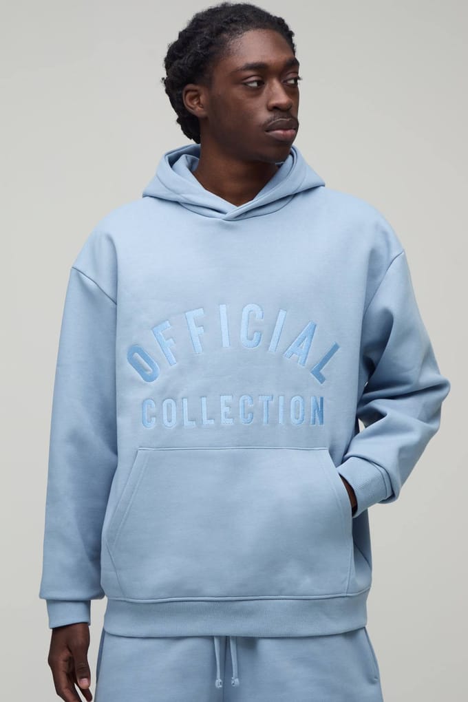 500GSM Heavyweight Essential Embroidered Oversized Hoodie | Dusty Blue | Size XL